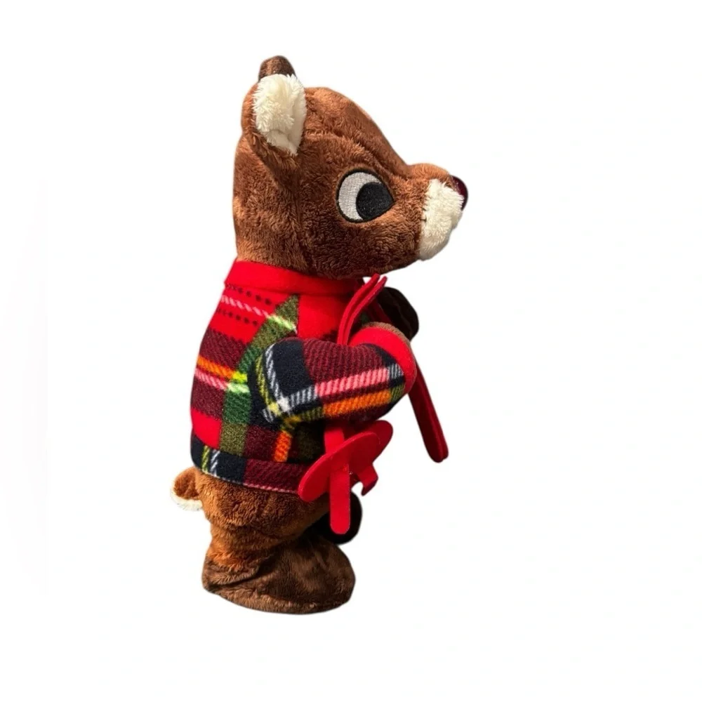 Rudolph Reindeer 14” Animated Singing Walking Plaid W/ Skis Dan Dee